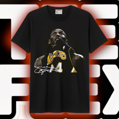 Lakers 24 legend close-up portrait graphic tee on black shirt