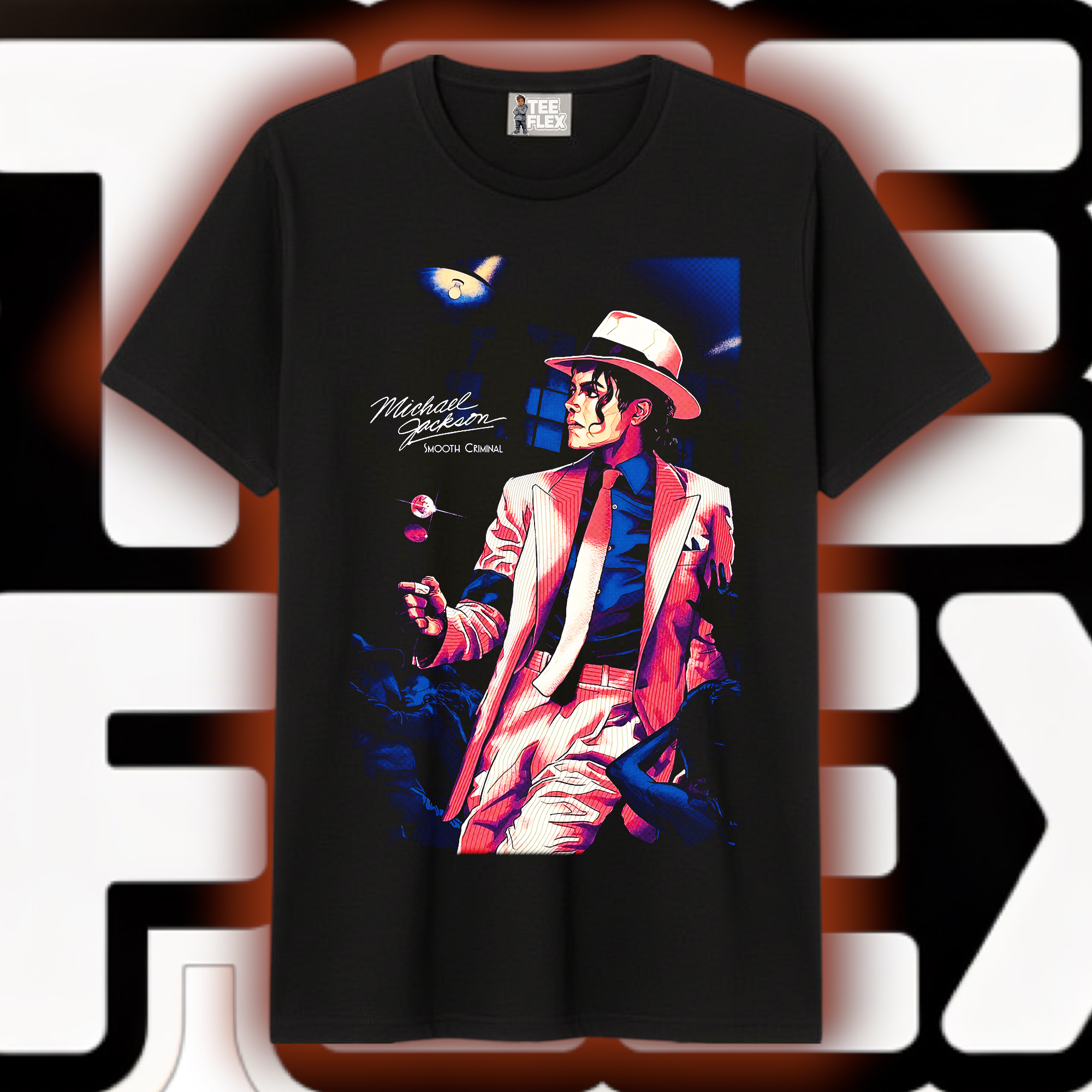 Michael Jackson Smooth Criminal anime art graphic tee on black shirt