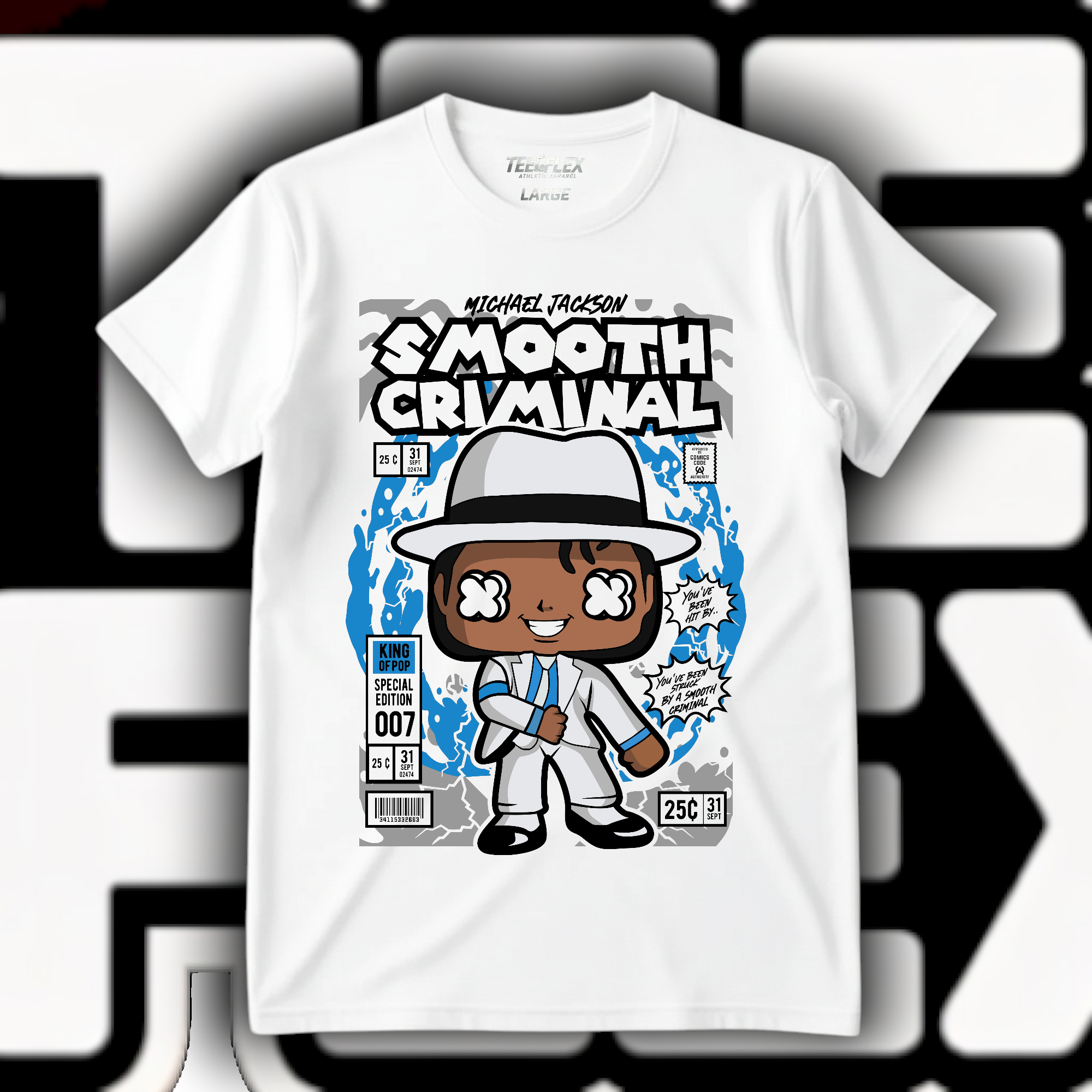 Smooth Criminal Michael Jackson comic graphic tee on white shirt