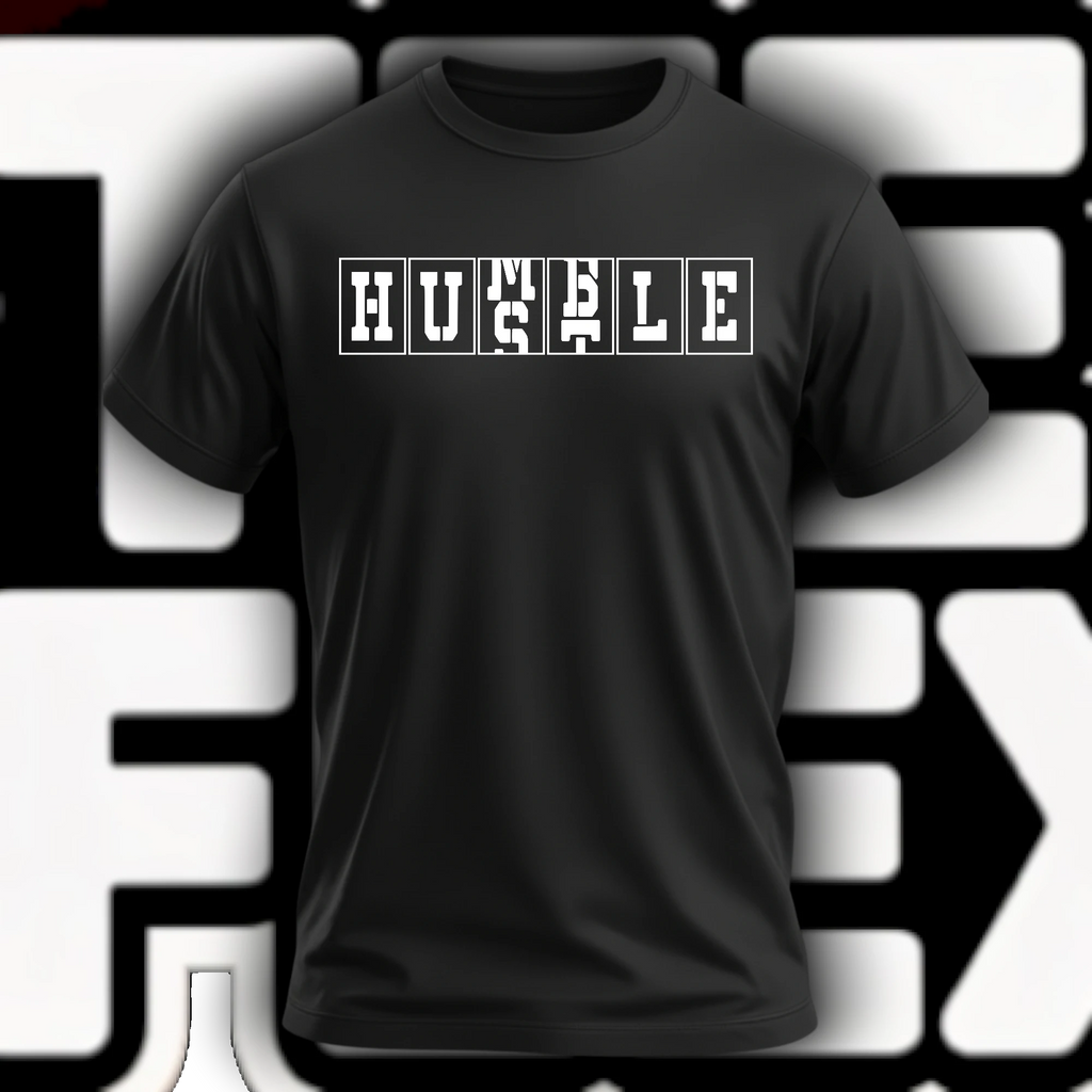 HUSTLE bold block letter graphic tee in black