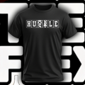 HUSTLE bold block letter graphic tee in black