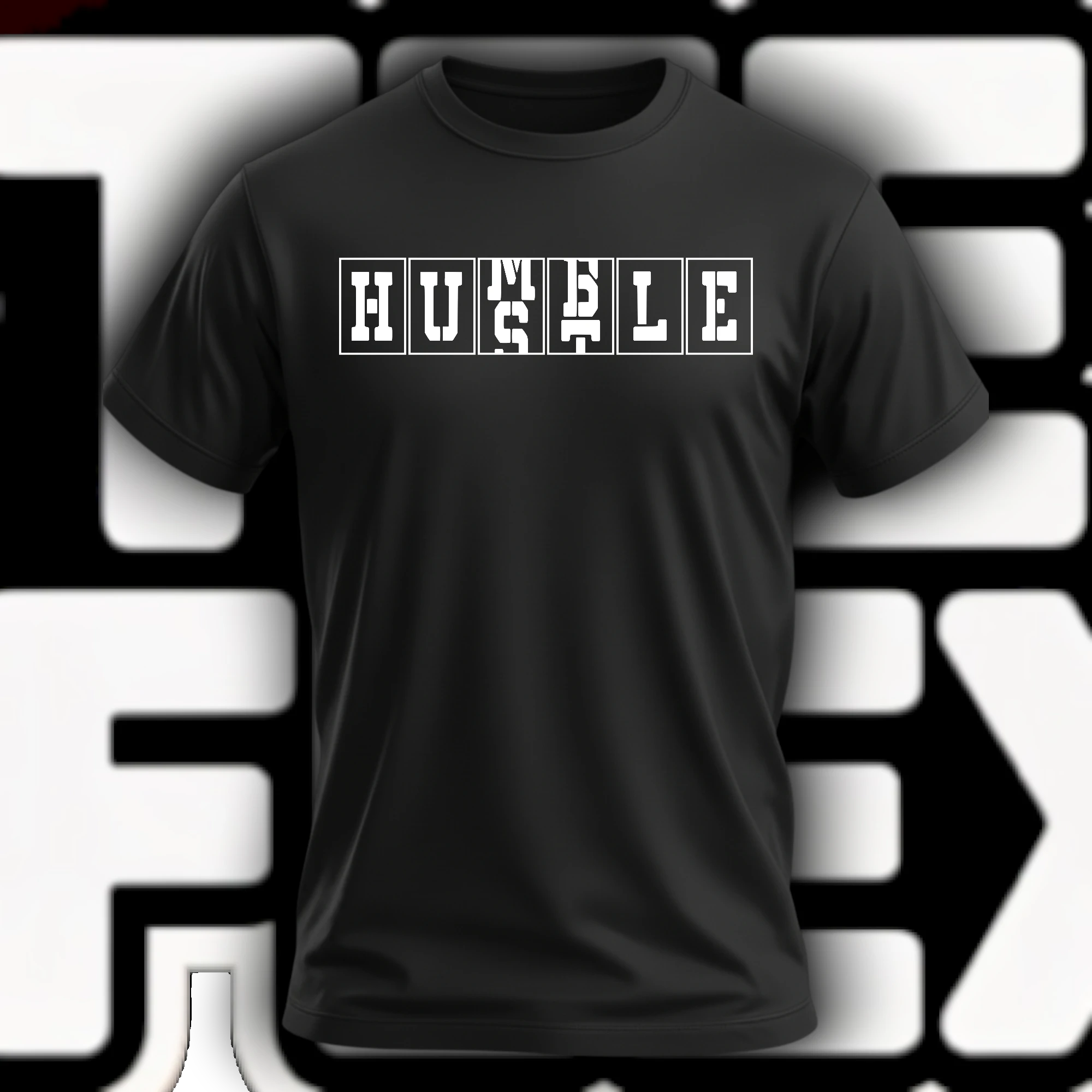 HUSTLE bold block letter graphic tee in black
