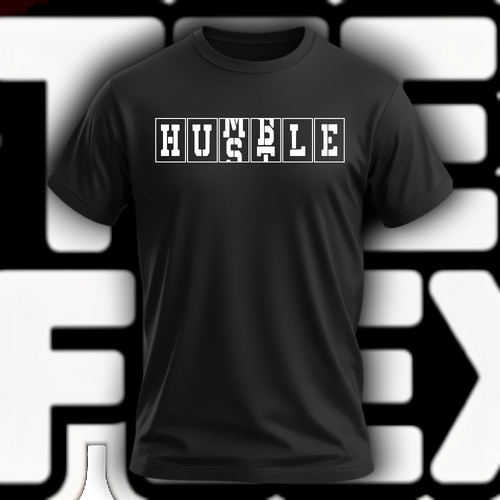 HUSTLE bold block letter graphic tee in black